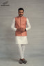 Powder Pink Embroidery Waistcoat + White Kurta Pajama For Men's