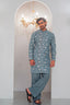 Grayish Blue Embroidered Kurta With Bell Bottom Pajama For Men's