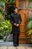 Black Self Sherwani with Bottom