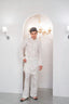 White Embroidered Kurta With Bell Bottom Pajama For Men's
