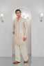 Cream Embroidered Kurta With Bell Bottom Pajama For Men's