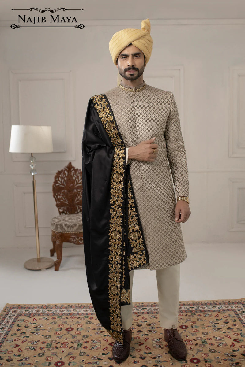 Classic Embroidered Beige Sherwani