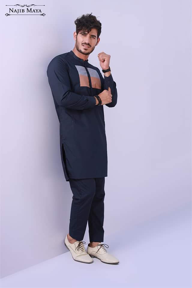 Navy Blue Stylish Kurta Pajama For Men s Najib Maya