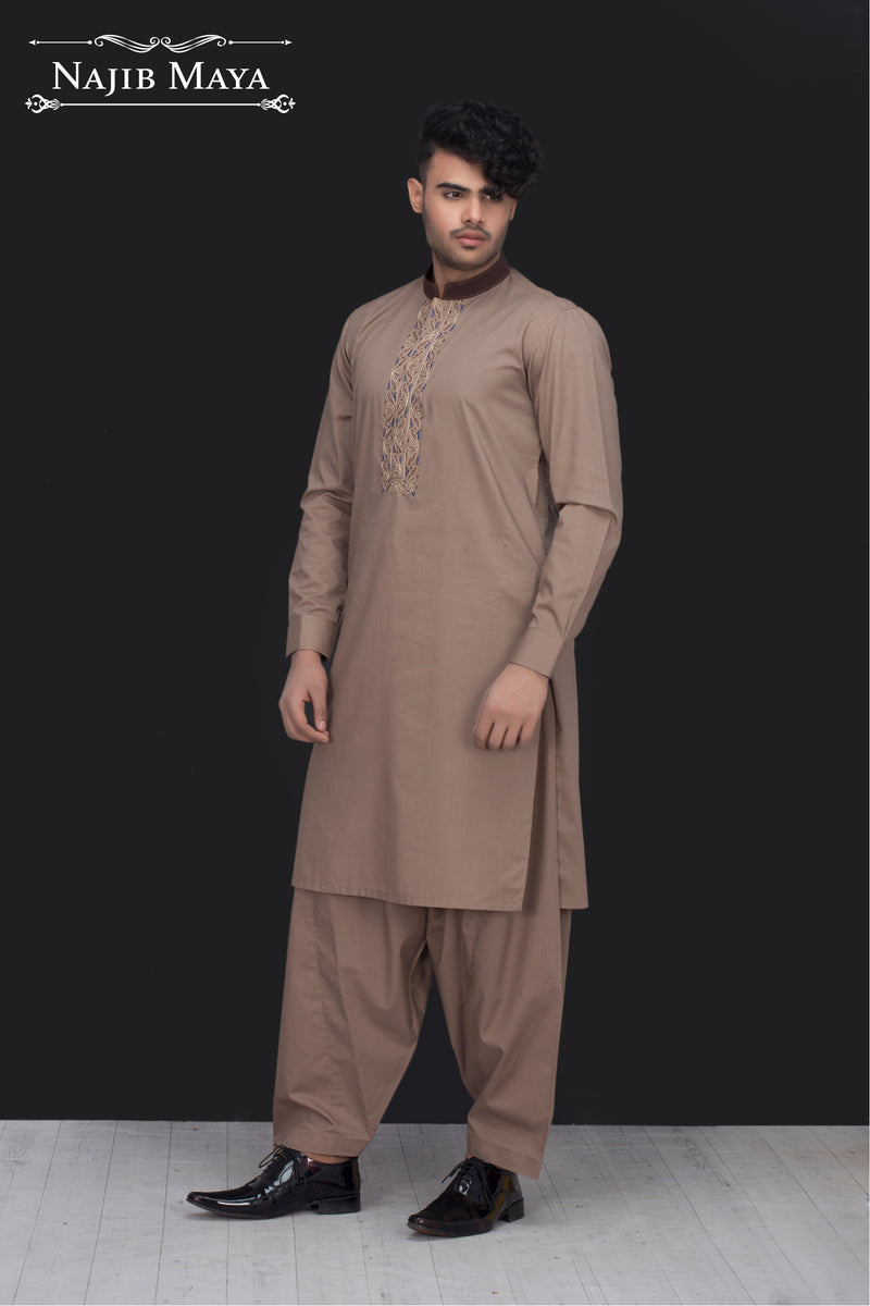 Shahjahan Fancy Men Kurta Pajama with Waistcoat - Brown