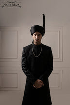 Black Sequence Embroidered Sherwani For Men's