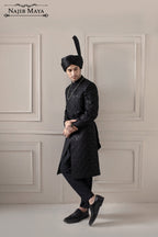 Black Sequence Embroidered Sherwani For Men's