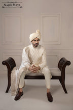 Classic White Sequence Embroidered Sherwani For Men's