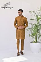 Mustard Embroidery Kurta Pajama For Men's