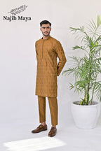 Mustard Embroidery Kurta Pajama For Men's
