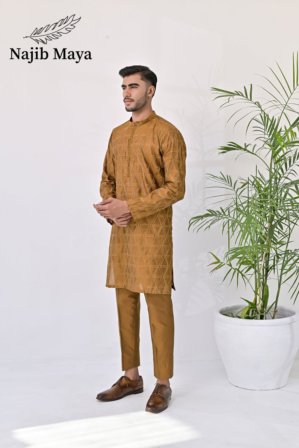Mustard Embroidery Kurta Pajama For Men's