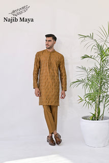 Mustard Embroidery Kurta Pajama For Men's