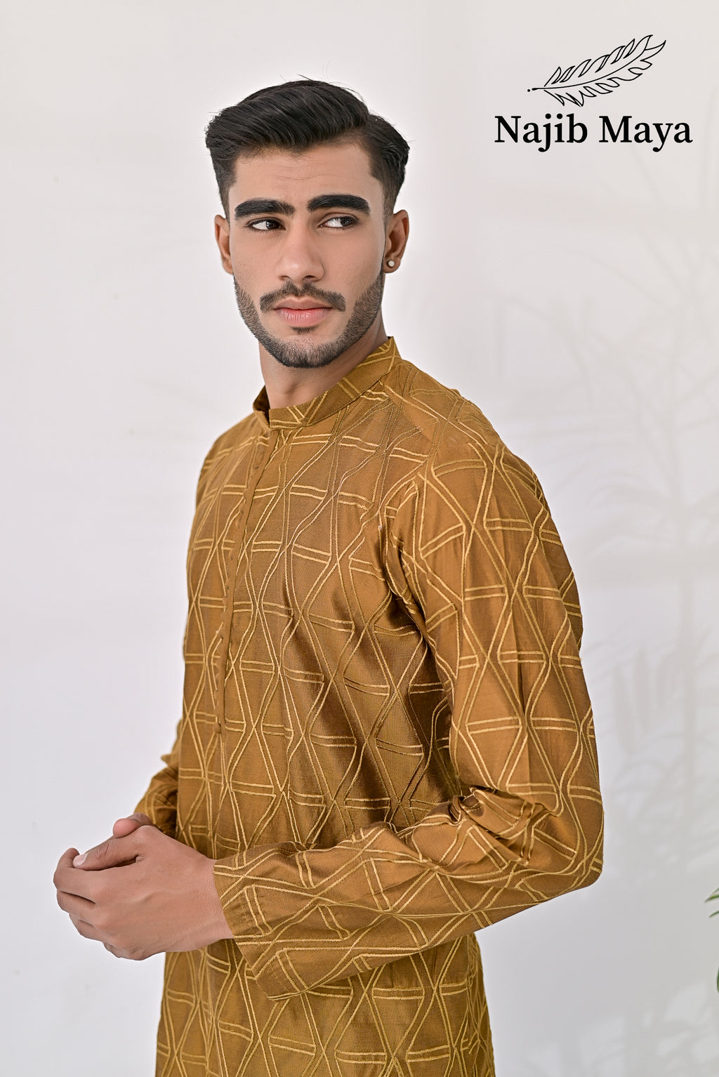 Mustard Embroidery Kurta Pajama For Men's