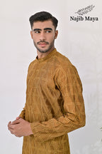 Mustard Embroidery Kurta Pajama For Men's