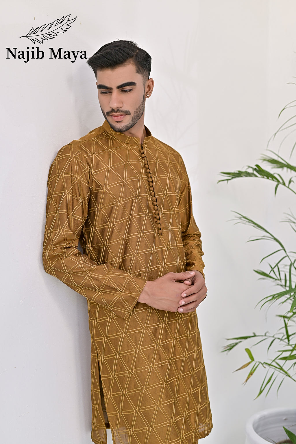 Mustard Embroidery Kurta Pajama For Men's