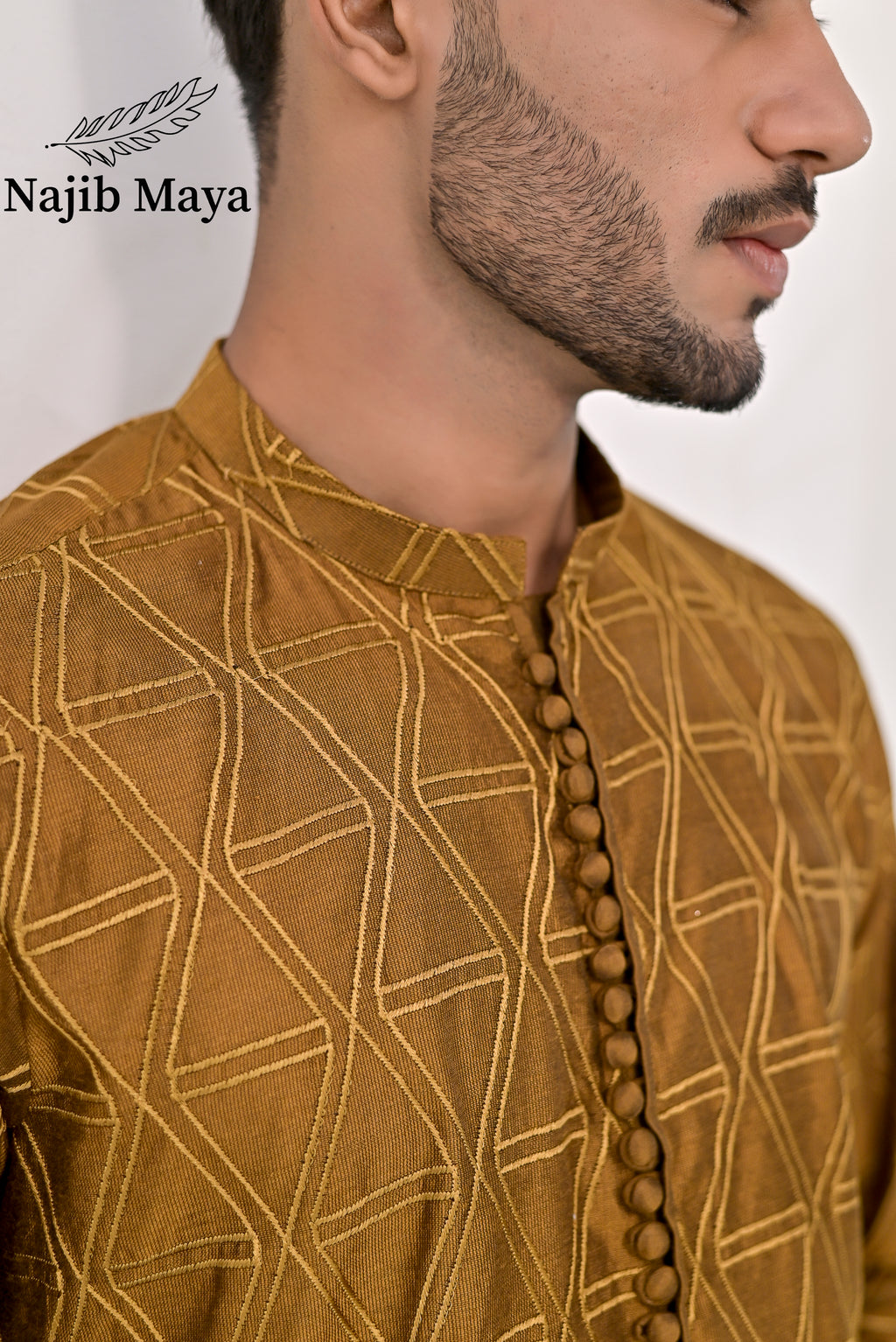Mustard Embroidery Kurta Pajama For Men's