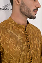 Mustard Embroidery Kurta Pajama For Men's