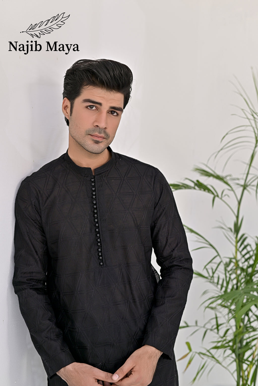 Black Embroidery Kurta Pajama For Men's