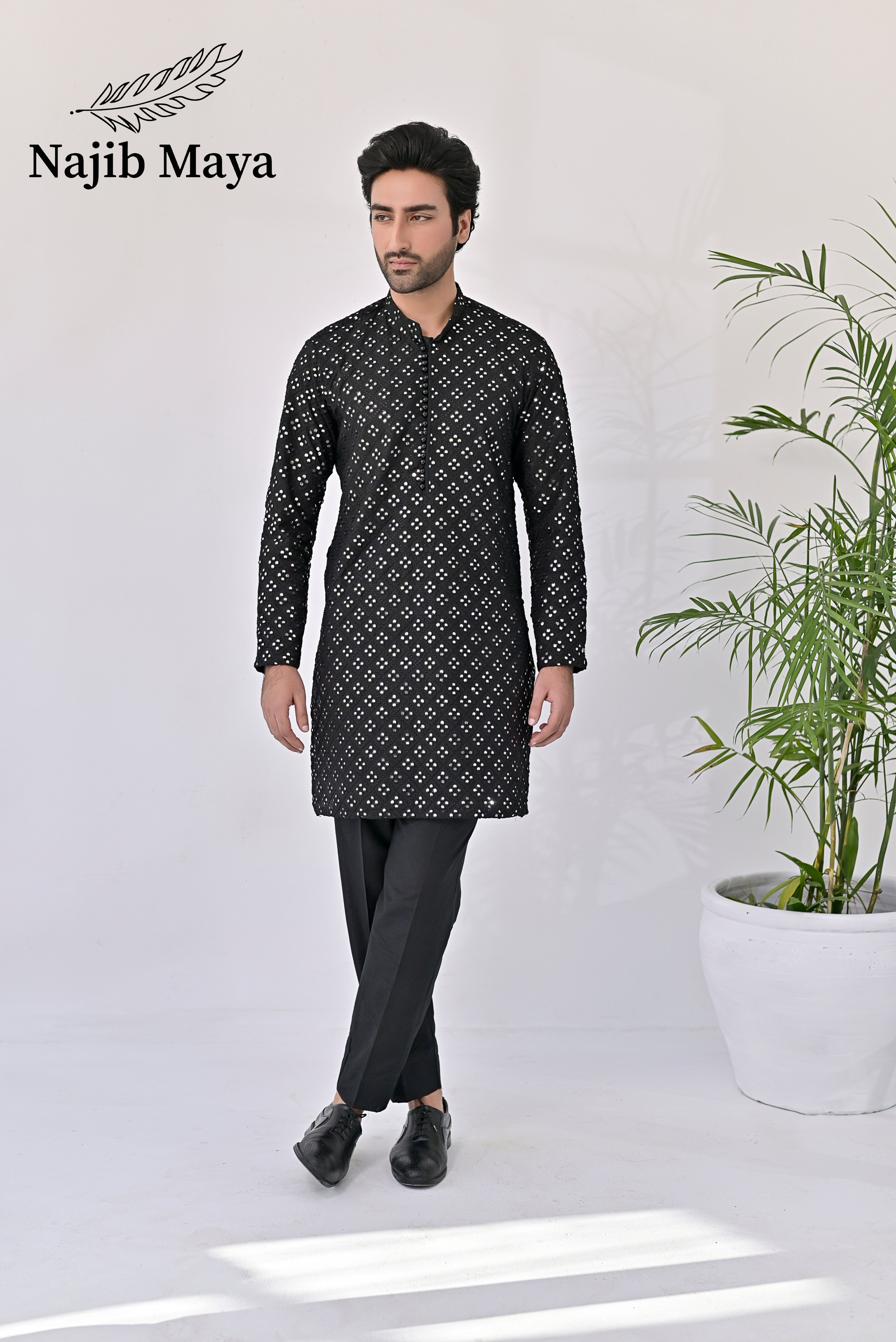 Black Embroidered Kurta Pajama For Men's