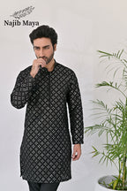 Black Embroidered Kurta Pajama For Men's
