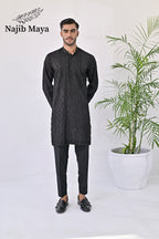 Black Embroidery Kurta Pajama For Men's