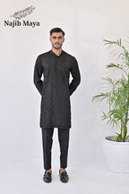 Black Embroidery Kurta Pajama For Men's