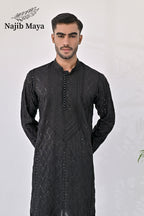 Black Embroidery Kurta Pajama For Men's