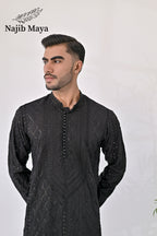 Black Embroidery Kurta Pajama For Men's