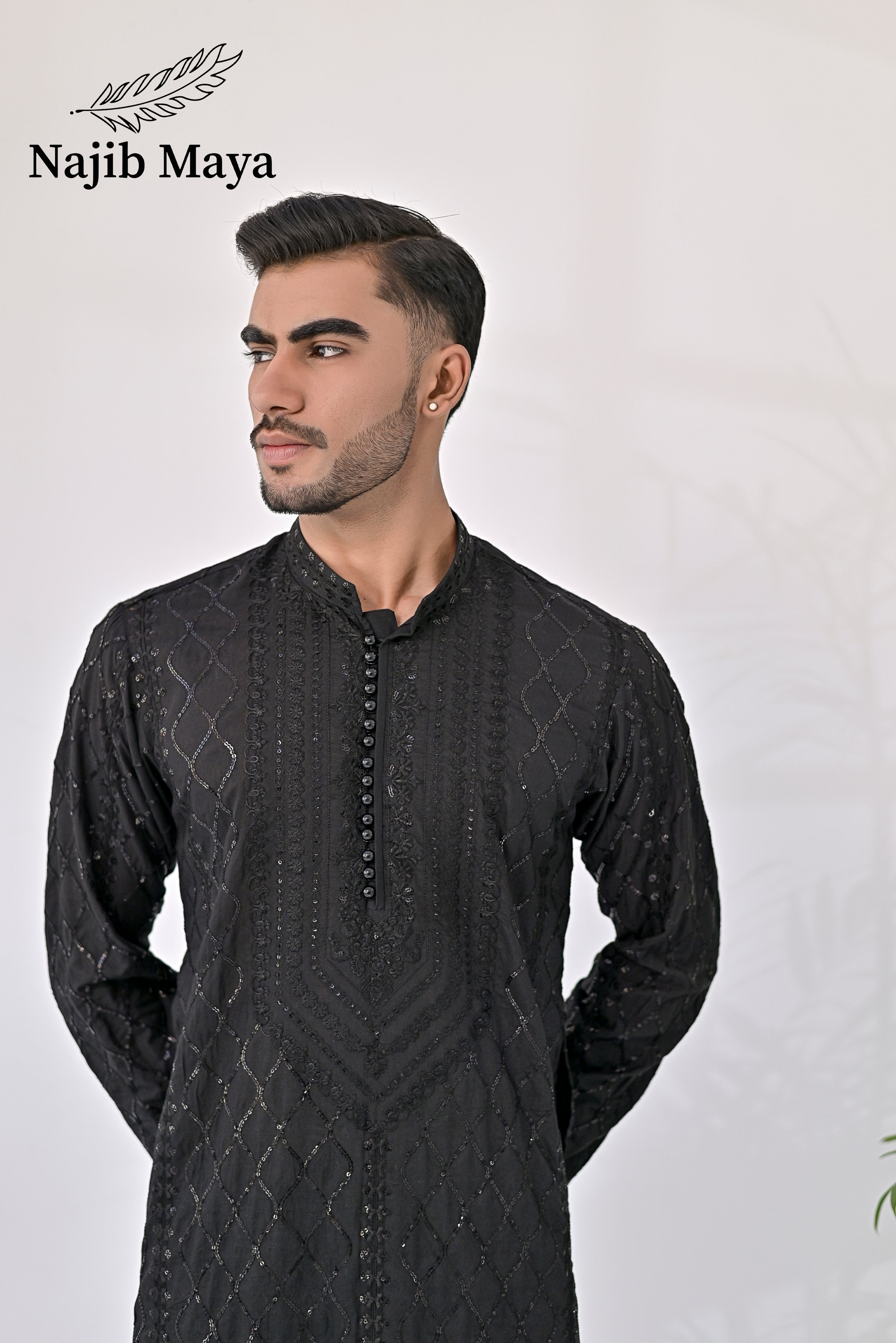 Black Embroidery Kurta Pajama For Men's