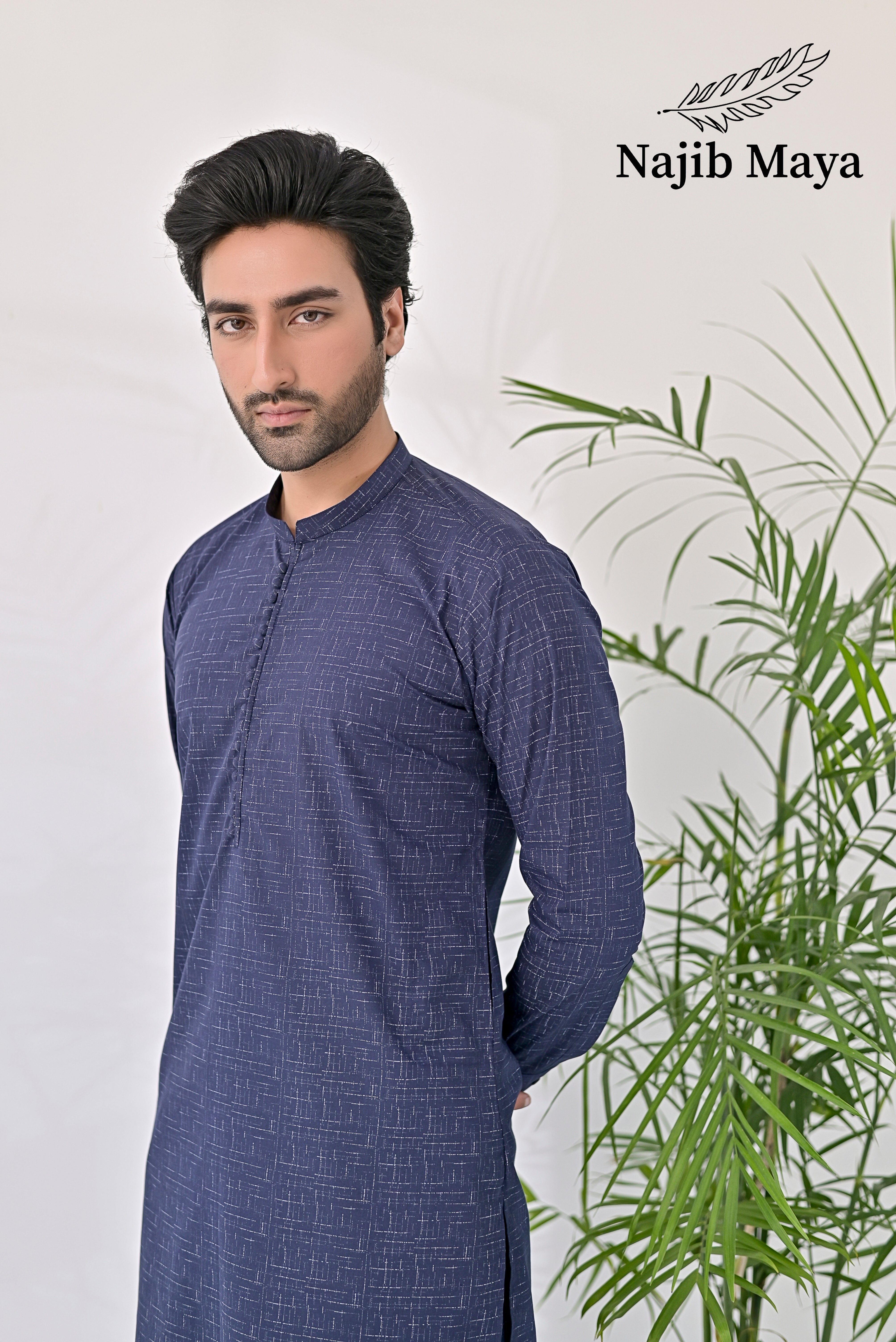 Blue Texture Kurta Pajama For Men's Secondary image