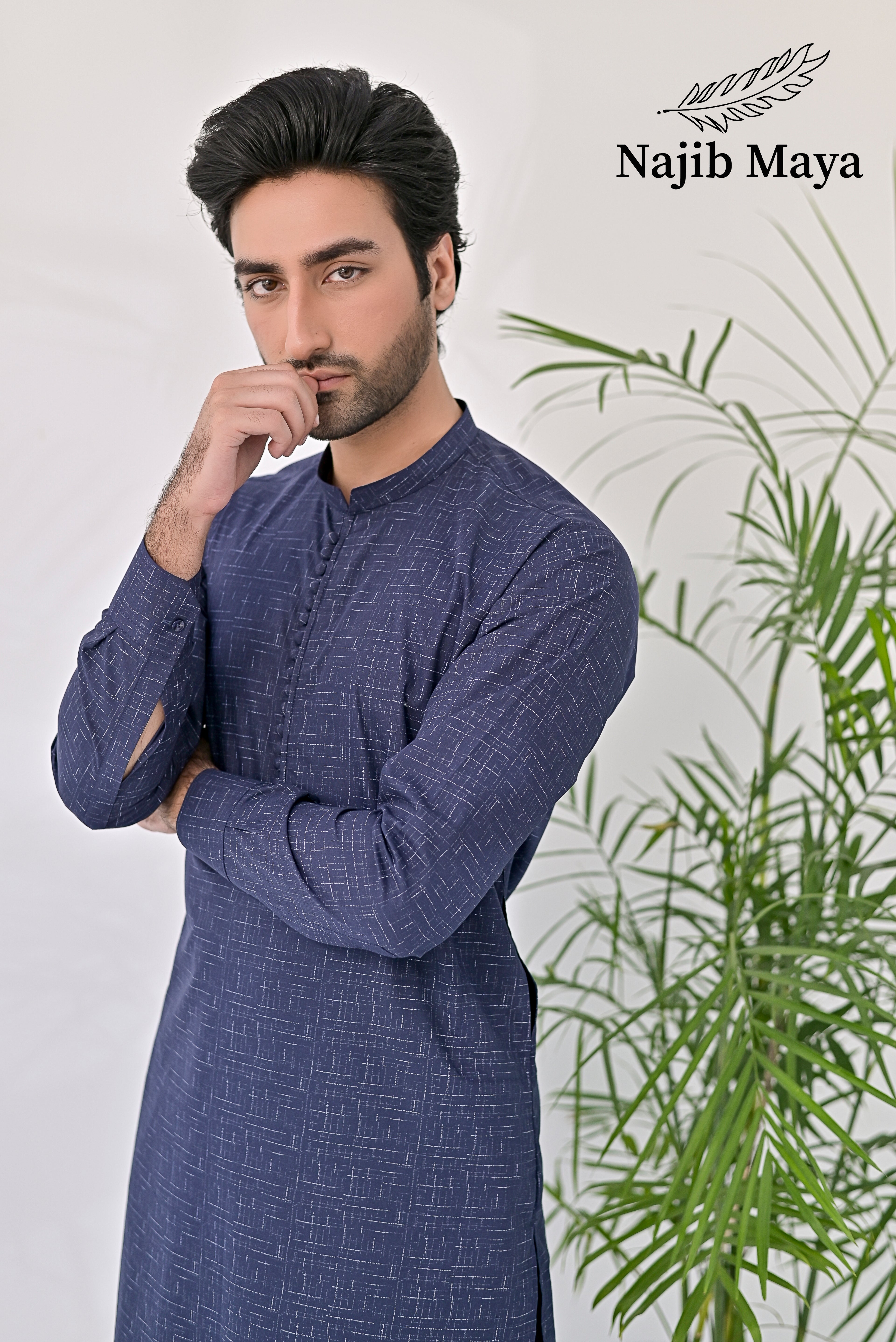 Blue Texture Kurta Pajama For Men's