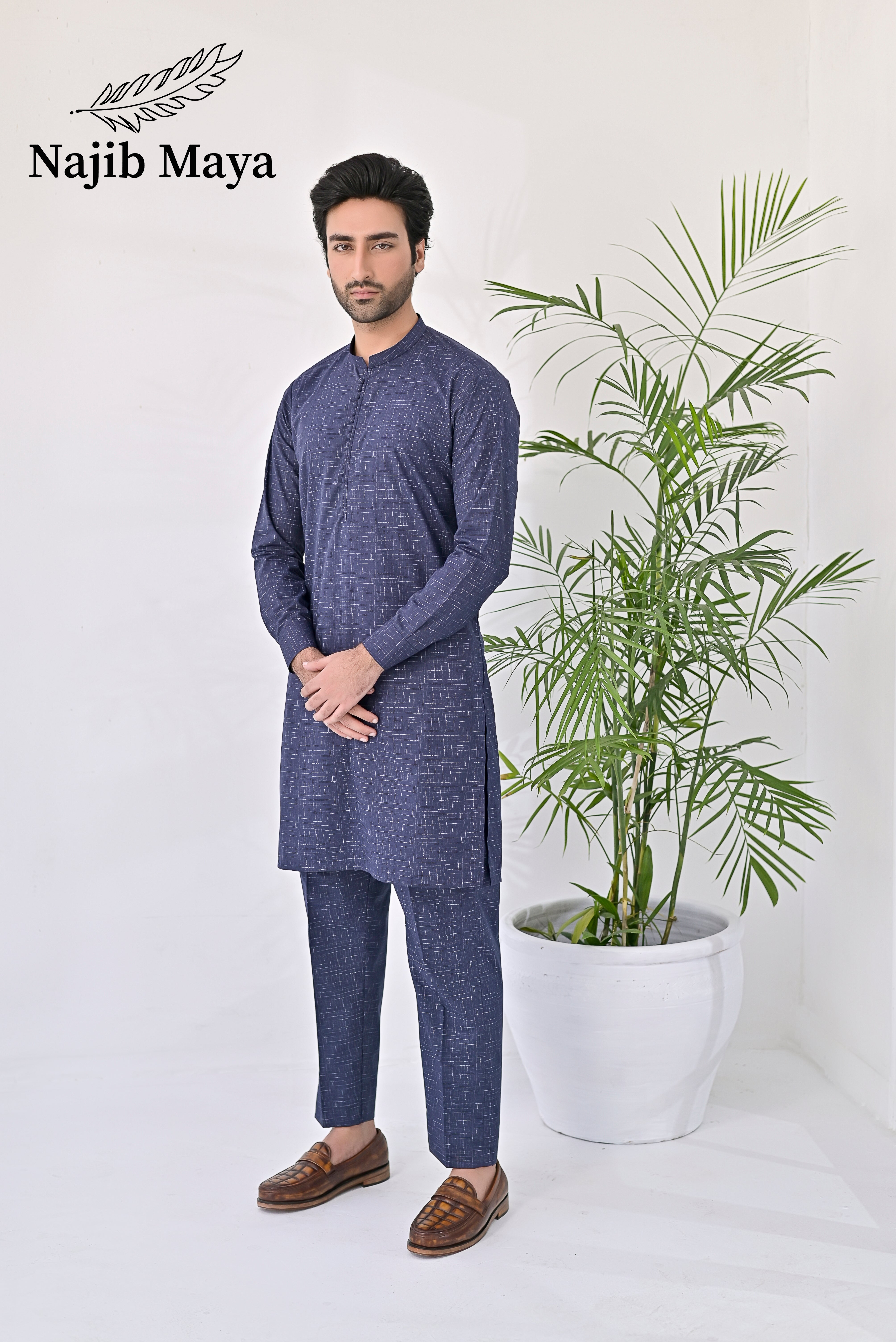Blue Texture Kurta Pajama For Men's Main image