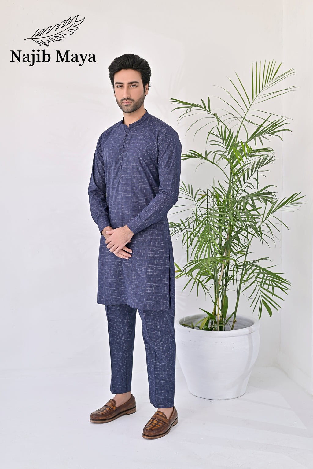 Blue Texture Kurta Pajama For Men's