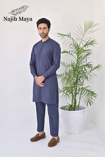 Blue Texture Kurta Pajama For Men's