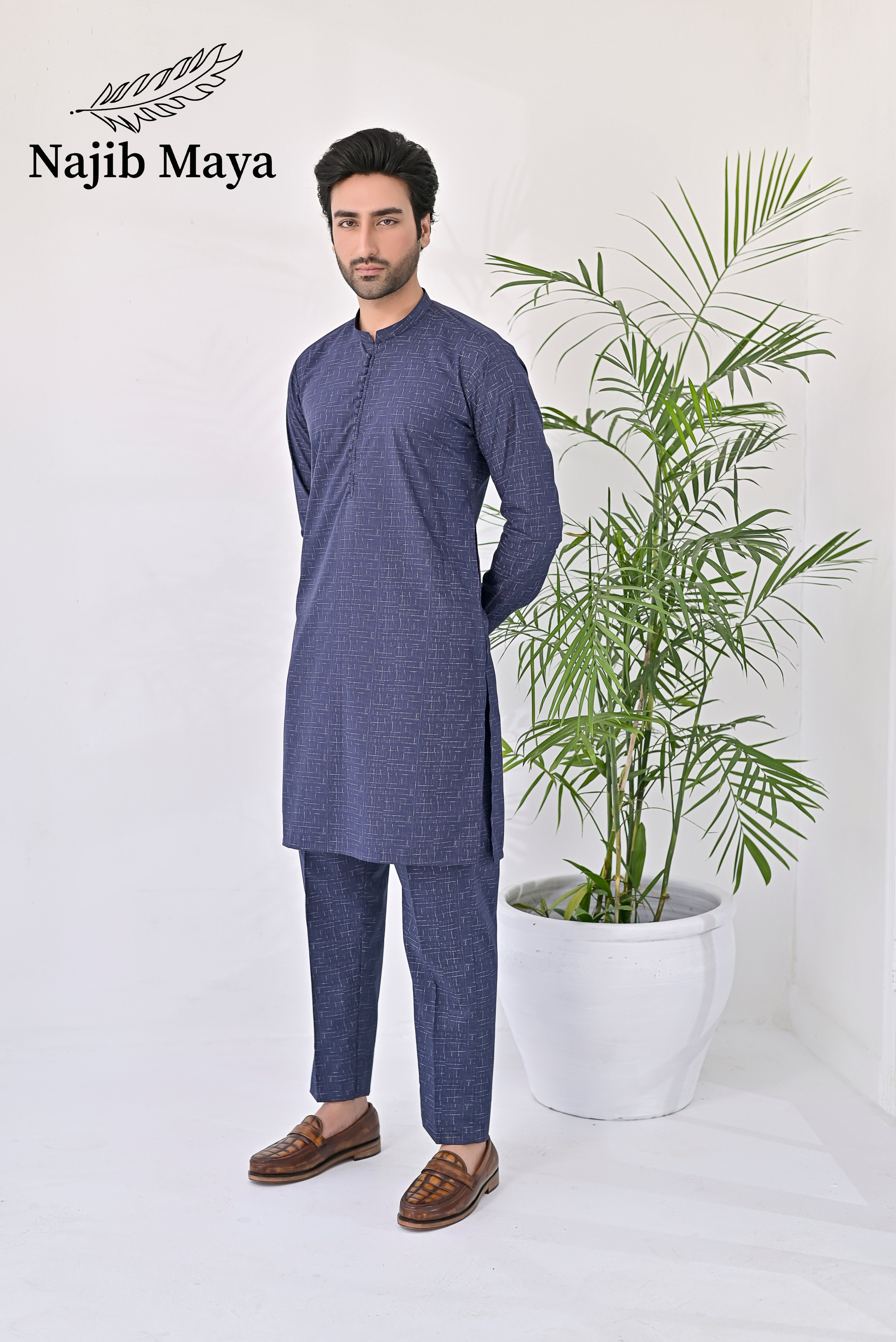 Blue Texture Kurta Pajama For Men's