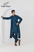 Till Blue Embroidery Kurta Pajama + Shawl For Men's