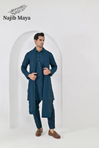 Till Blue Embroidery Kurta Pajama + Shawl For Men's
