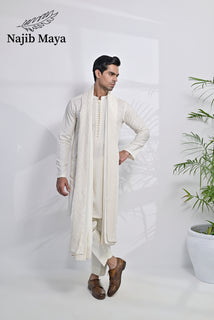 Cream Embroidery Kurta Pajama + Shawl For Men's