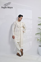 Cream Embroidery Kurta Pajama + Shawl For Men's