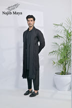 Black Embroidery Kurta Pajama + Shawl For Men's