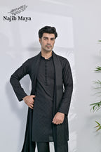 Black Embroidery Kurta Pajama + Shawl For Men's