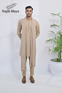 Mate Gold Embroidery Kurta Pajama + Shawl For Men's