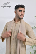 Mate Gold Embroidery Kurta Pajama + Shawl For Men's