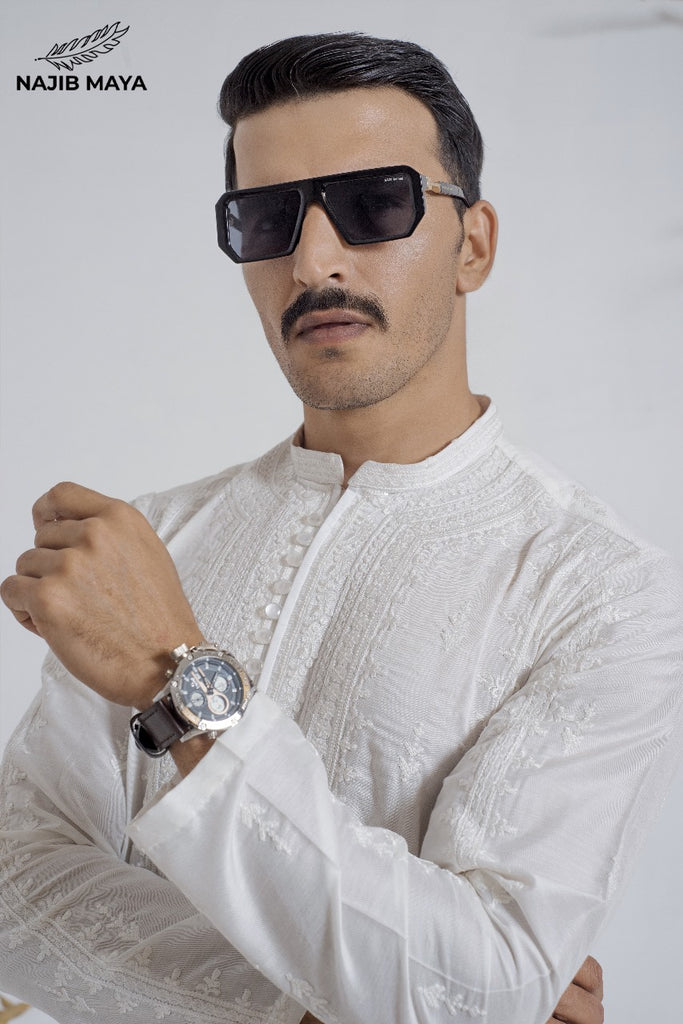 White Stylish Embroidery Kurta Pajama For Men's