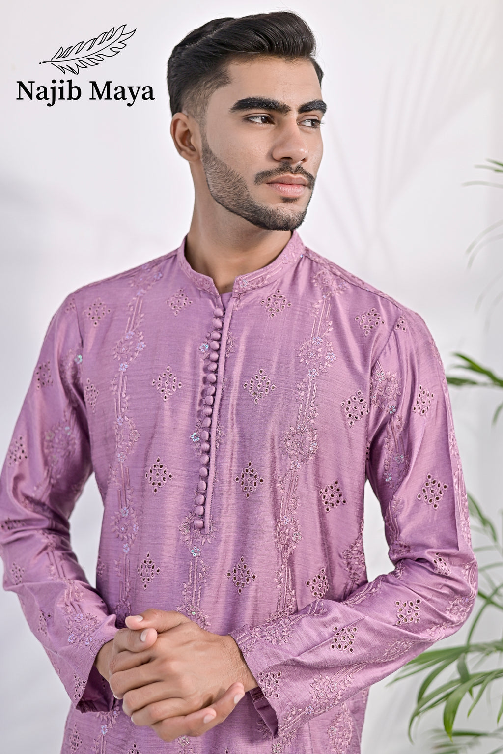 Purple Embroidery Kurta Pajama For Men's