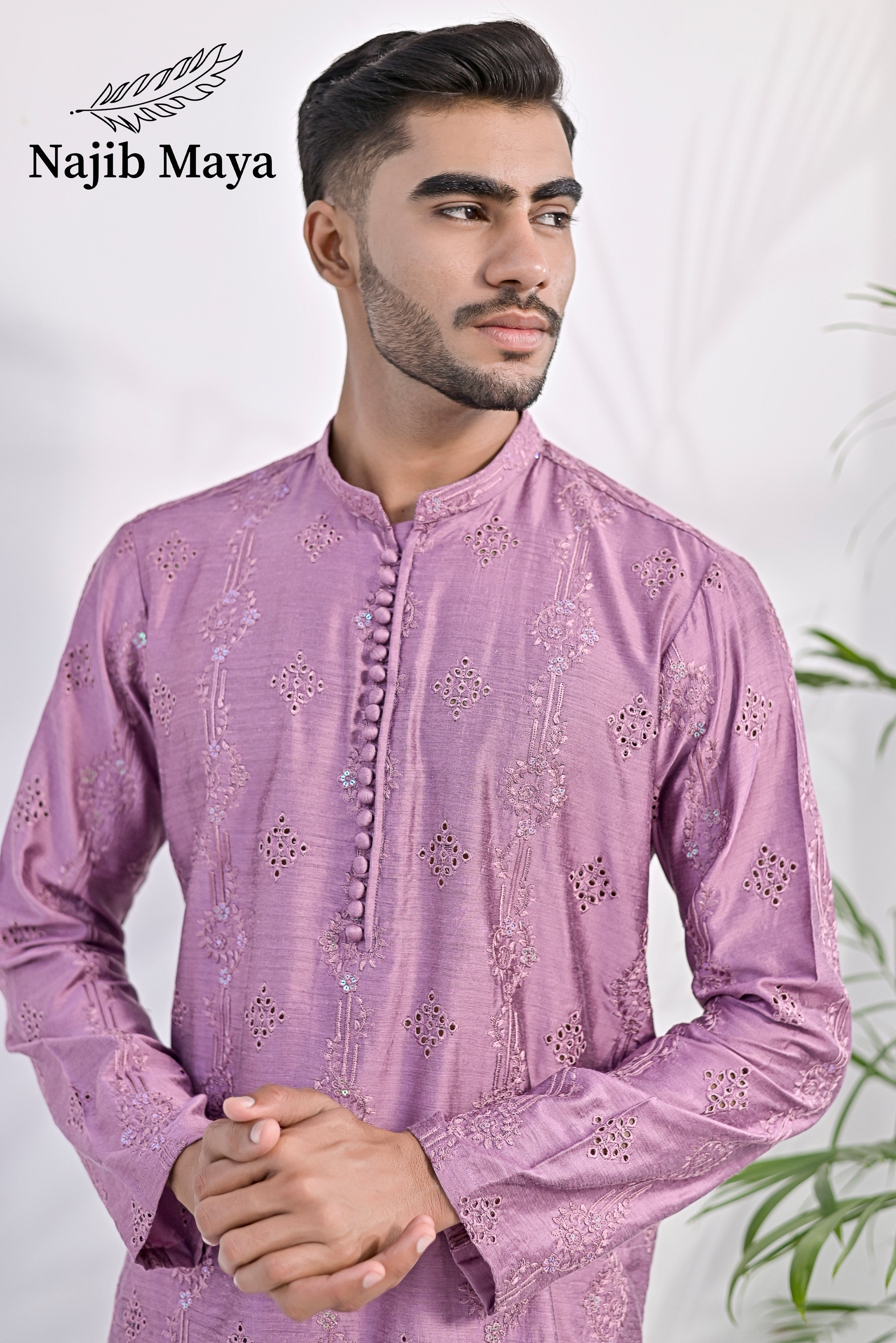 Purple Embroidery Kurta Pajama For Men's