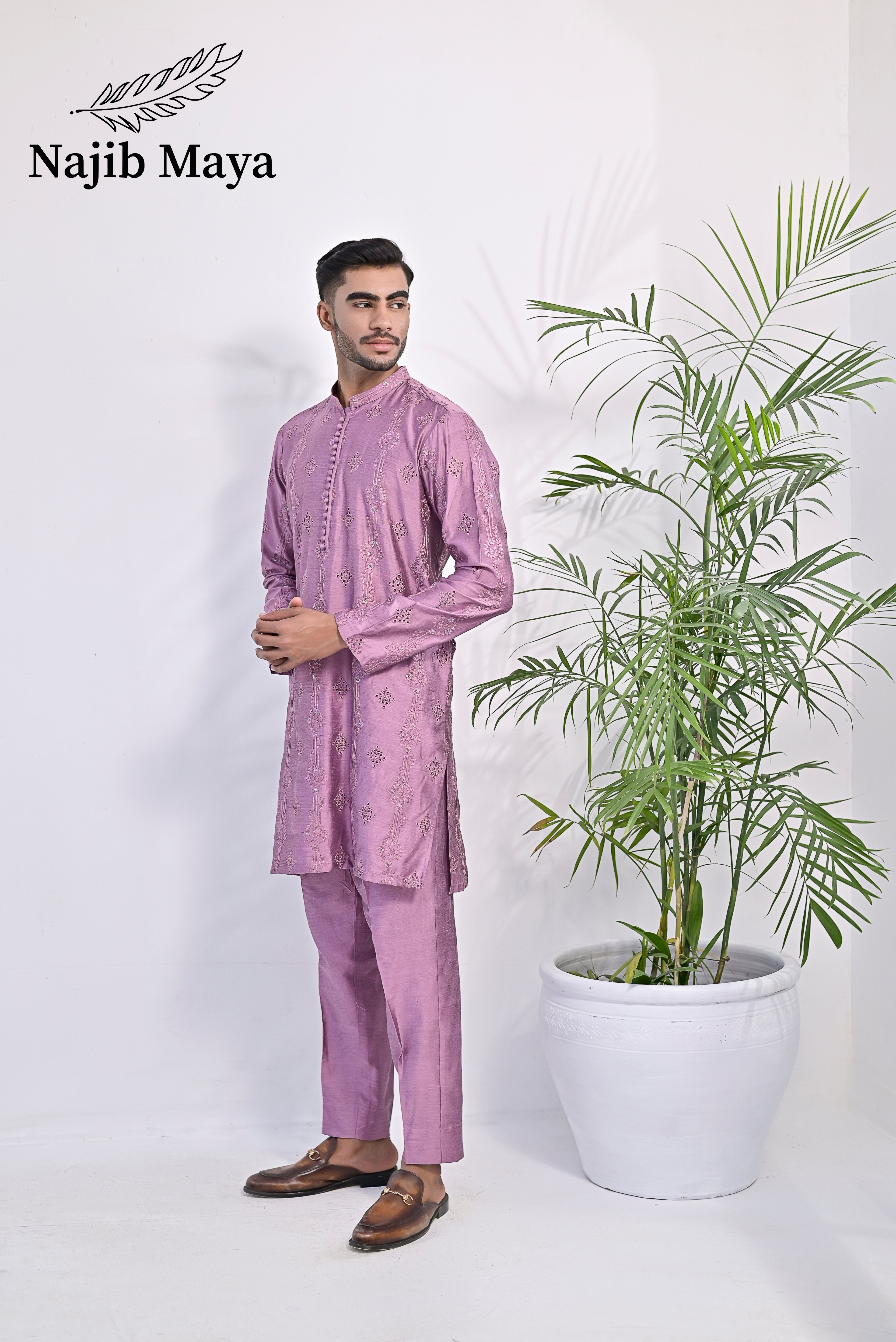 Purple Embroidery Kurta Pajama For Men's