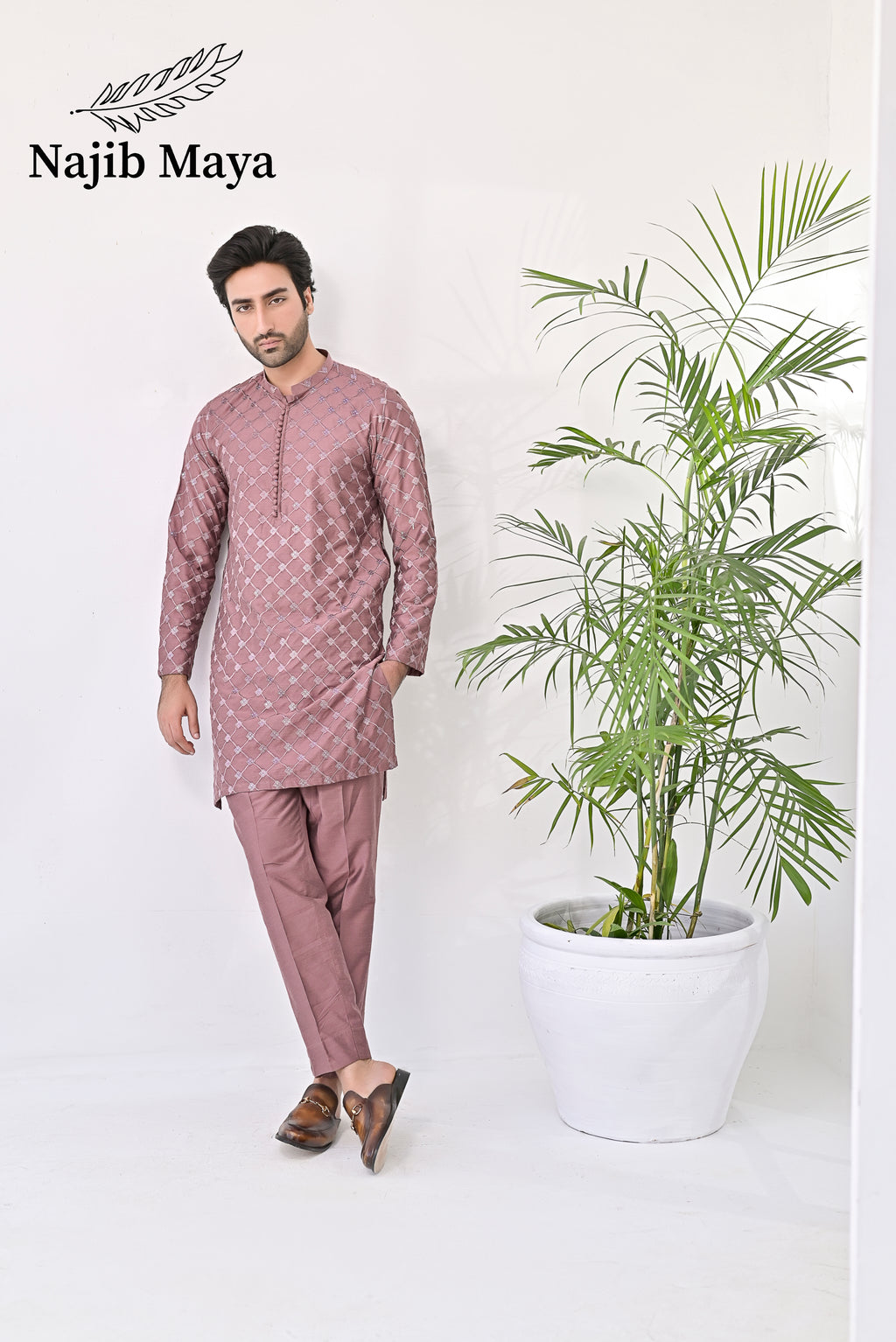 Peach Embroidery Kurta Pajama For Men's