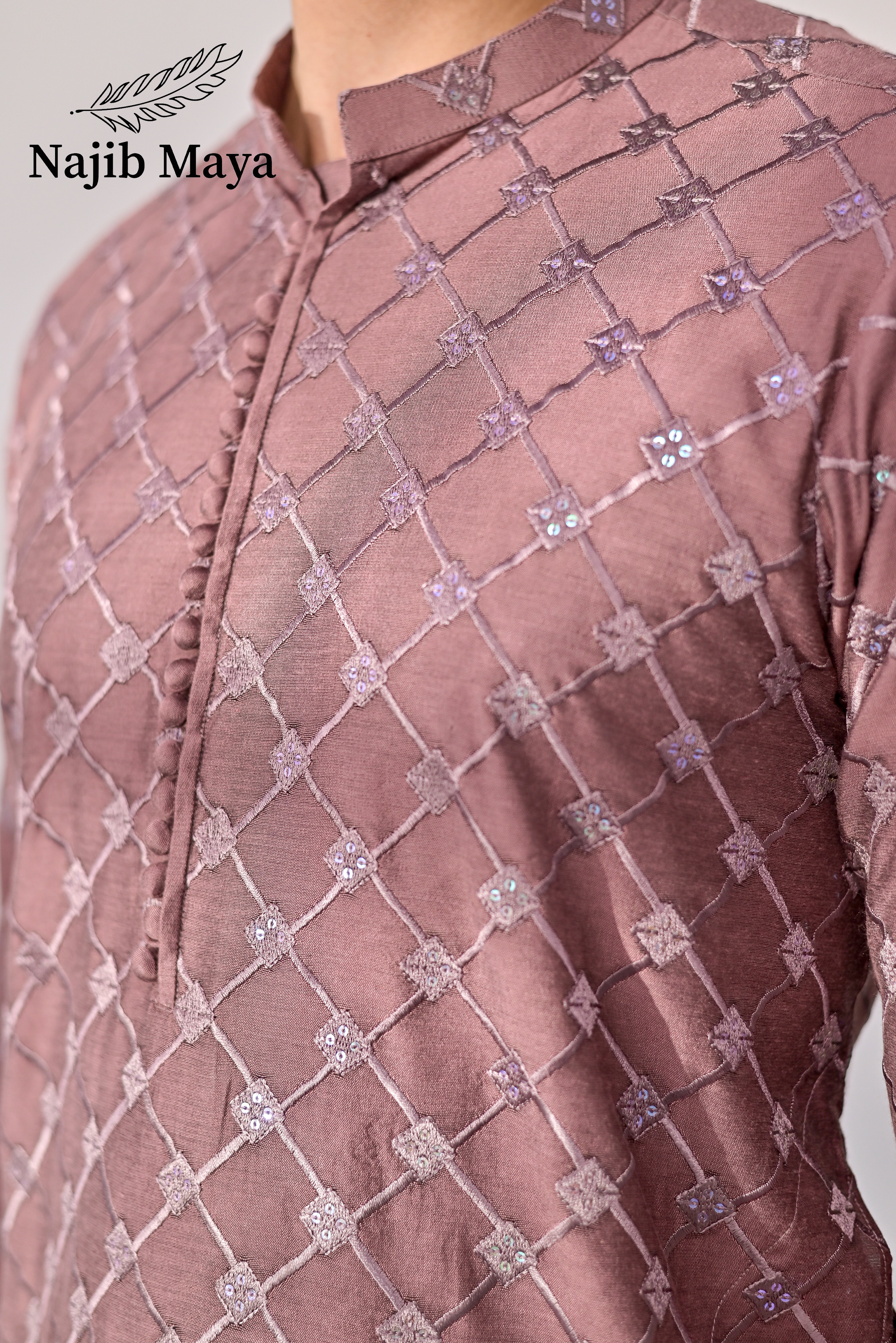 Peach Embroidery Kurta Pajama For Men's Secondary image