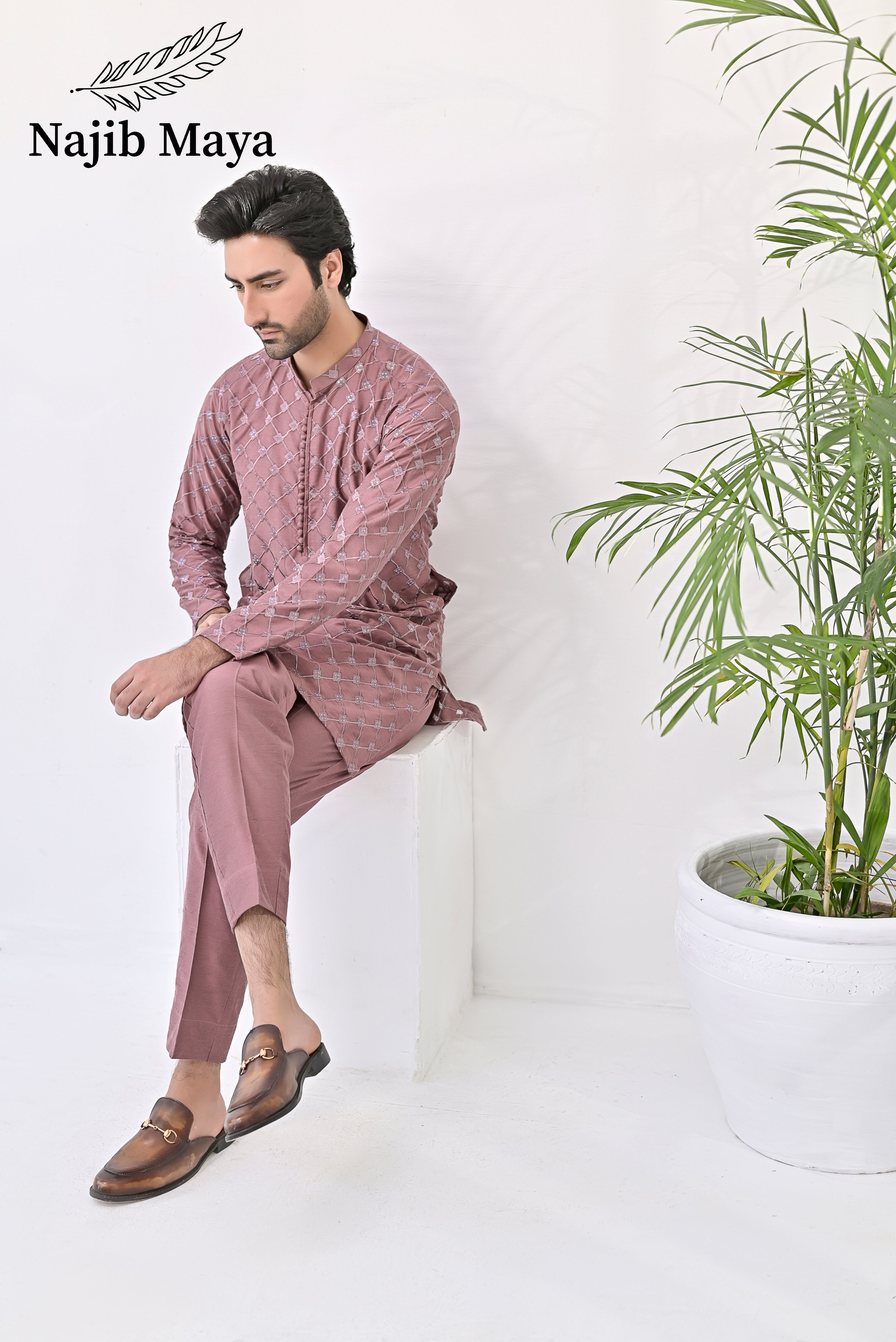 Peach Embroidery Kurta Pajama For Men's