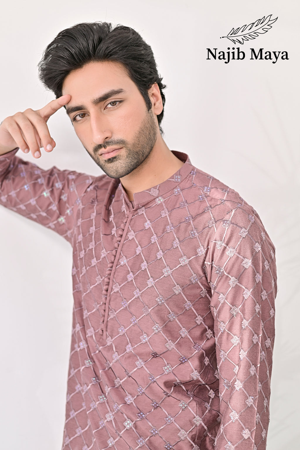 Peach Embroidery Kurta Pajama For Men's